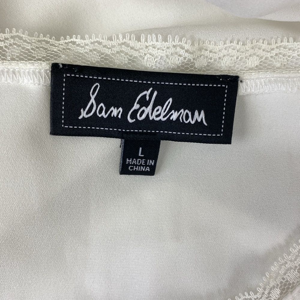 Sam Edelman Ivory Lace Trim Pleat Front Short Sleeve Blouse Top L - Picture 6 of 7